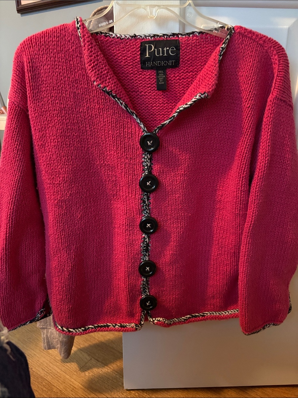 Pure Handknit Raspberry Button-Front Cardigan
